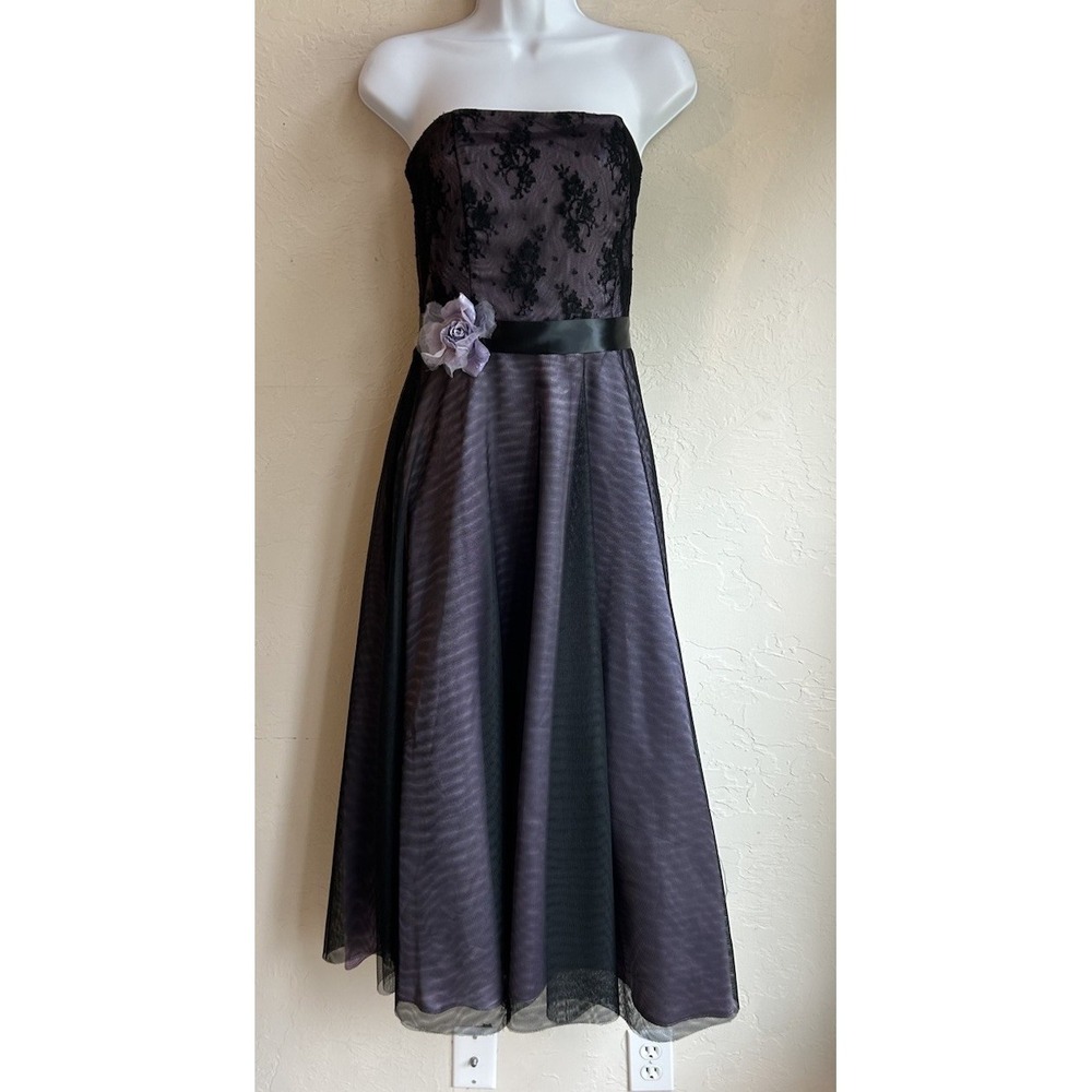 Vintage 90s Y2K Scott‎ McClintock Corset Maxi Formal Gown 6P Mesh Strapless Lace